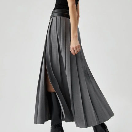 Women's Maxi Skirt Pleated Flowy High Waisted Casual Long Skirts with Slit