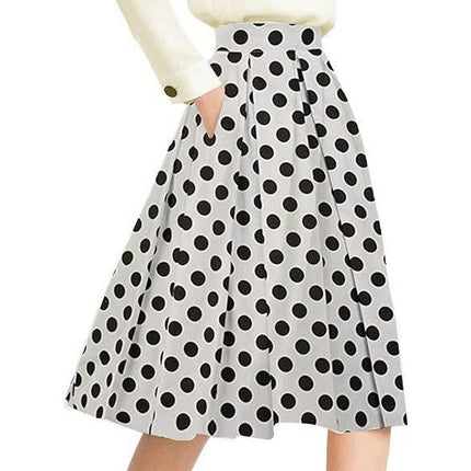 Women's High Waist Flared Skirt Pleated Casual Midi Skirt with Pockets