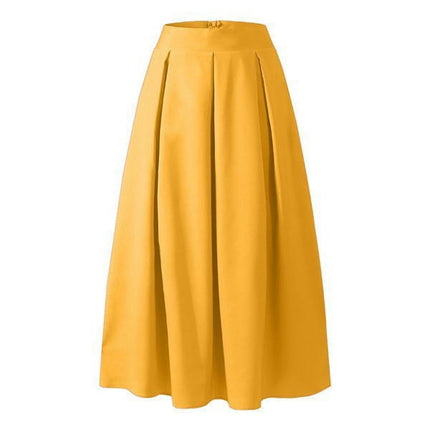Women's Pleated Casual High Waist A-line Flowy Long Maxi Skirt with Pockets