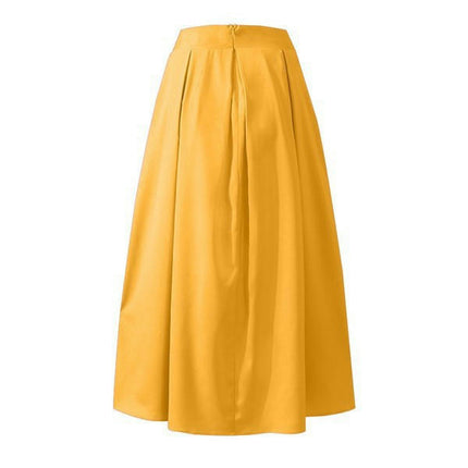 Women's Pleated Casual High Waist A-line Flowy Long Maxi Skirt with Pockets