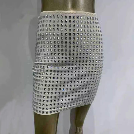 Womens Sexy Mesh Rhinestone Bodycon Mini Skirt Glitter Party Skirt