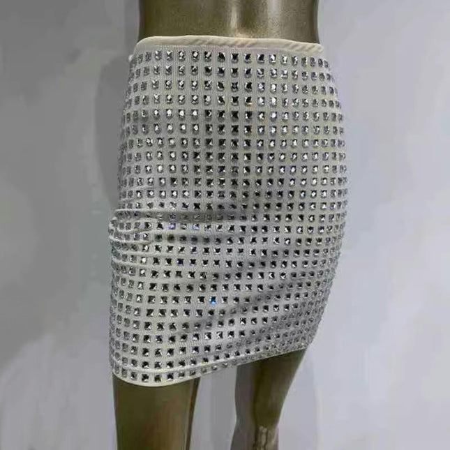 Womens Sexy Mesh Rhinestone Bodycon Mini Skirt Glitter Party Skirt