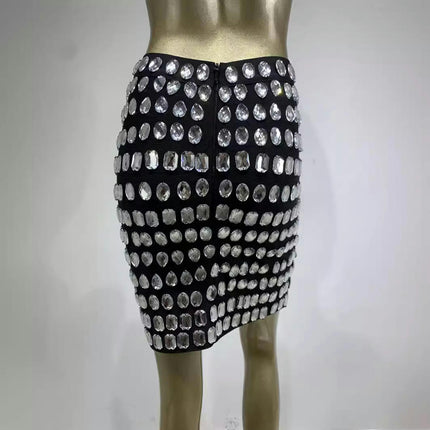Womens Sexy Rhinestone Bodycon Mini Skirt Glitter Party Skirt