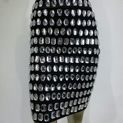 Womens Sexy Rhinestone Bodycon Mini Skirt Glitter Party Skirt