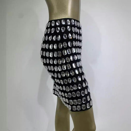 Womens Sexy Rhinestone Bodycon Mini Skirt Glitter Party Skirt