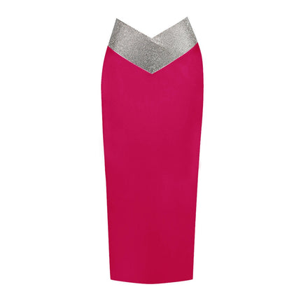 Women's Sequins Skirt High Waist Bodycon Sparkle Sexy Midi Skirt with Slit