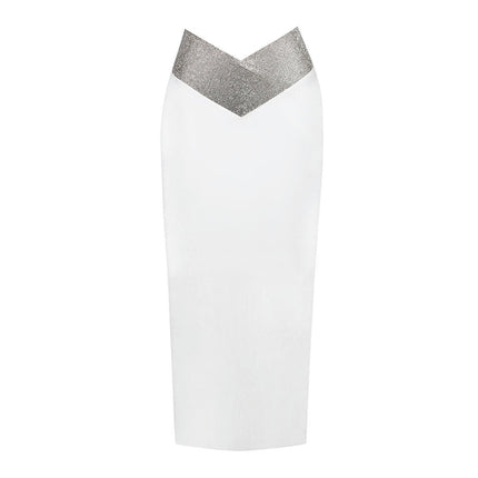 Women's Sequins Skirt High Waist Bodycon Sparkle Sexy Midi Skirt with Slit