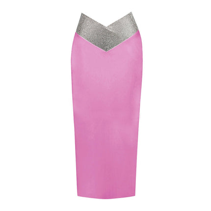 Women's Sequins Skirt High Waist Bodycon Sparkle Sexy Midi Skirt with Slit