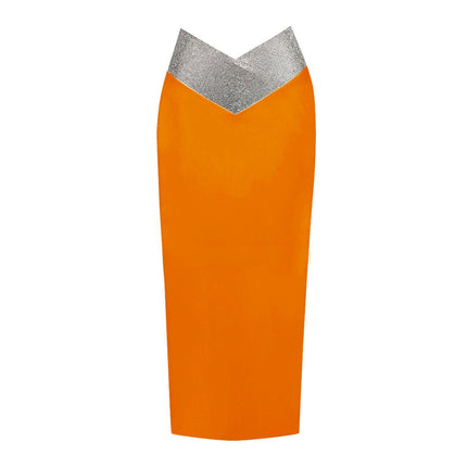 Women's Sequins Skirt High Waist Bodycon Sparkle Sexy Midi Skirt with Slit