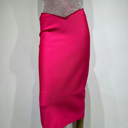 Women's Sequins Skirt High Waist Bodycon Sparkle Sexy Midi Skirt with Slit