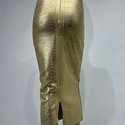 Womens Shiny Metallic Liquid Bodycon Pencil Skirt Stretch Party Midi Skirt