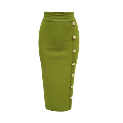 Women's Bodycon Midi Skirt Back Split High Waist Bandage Pencil Skirt