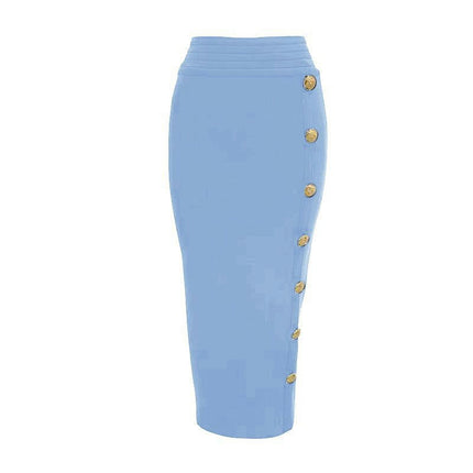 Women's Bodycon Midi Skirt Back Split High Waist Bandage Pencil Skirt