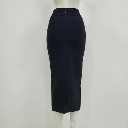 Women's Bodycon Midi Skirt Back Split High Waist Bandage Pencil Skirt