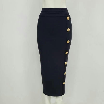 Women's Bodycon Midi Skirt Back Split High Waist Bandage Pencil Skirt