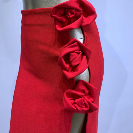 Maxi Skirt High Slit Bodycon Bandage Skirt for Women with 3D Flower Pencil Skirt