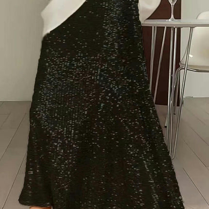 Women Sequin Midi Skirt Glitter Loose High Waist Evening Party Sparkly Skirt