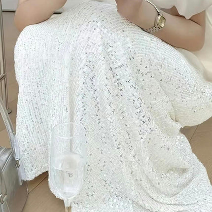 Women Sequin Midi Skirt Glitter Loose High Waist Evening Party Sparkly Skirt