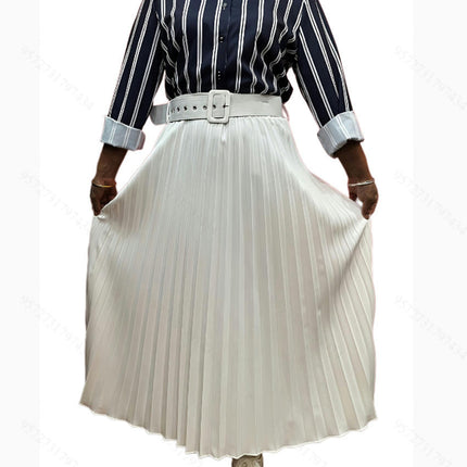 Pleated Midi Skirts for Women High Waisted A Line Skirt with Belt