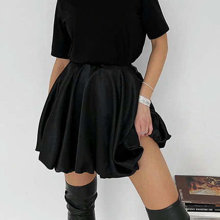 Satin Bubble Skirt for Women Cute Mini Puff Ruffle Balloon Short Skirts