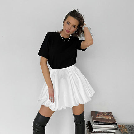 Satin Bubble Skirt for Women Cute Mini Puff Ruffle Balloon Short Skirts