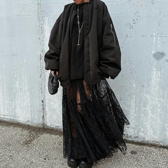 Women's See Through Lace Skirts Elastic High Waist Sheer A Line Long Skirt