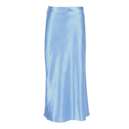 Women Solid High Waist Silky Casual Elastic Satin Midi Skirt