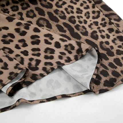 Women's Leopard Print Maxi Skirt High Waisted A-Line Casual Party Long Skirts