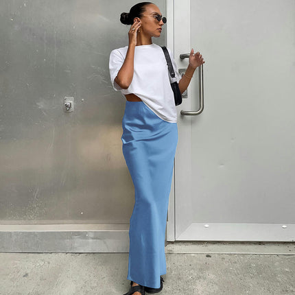 Women's Satin Silky High Waist Maxi Skirt Elegant A Line Long Skirts