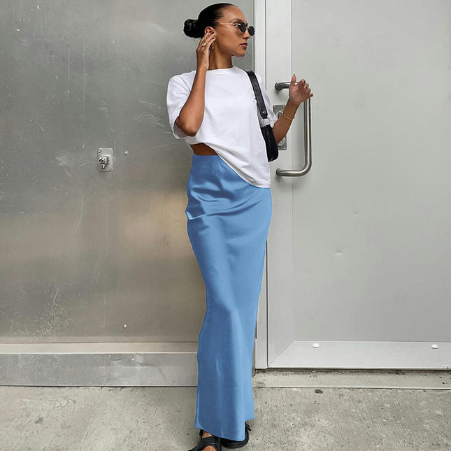 Women's Satin Silky High Waist Maxi Skirt Elegant A Line Long Skirts