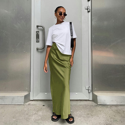 Women's Satin Silky High Waist Maxi Skirt Elegant A Line Long Skirts
