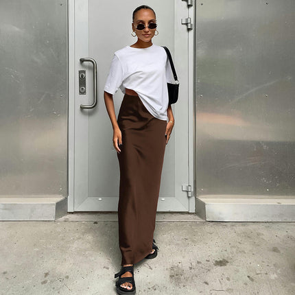 Women's Satin Silky High Waist Maxi Skirt Elegant A Line Long Skirts