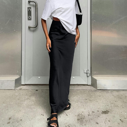 Women's Satin Silky High Waist Maxi Skirt Elegant A Line Long Skirts