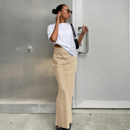 Women's Satin Silky High Waist Maxi Skirt Elegant A Line Long Skirts