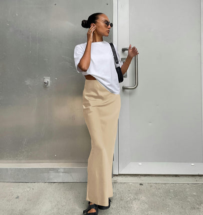 Women's Satin Silky High Waist Maxi Skirt Elegant A Line Long Skirts