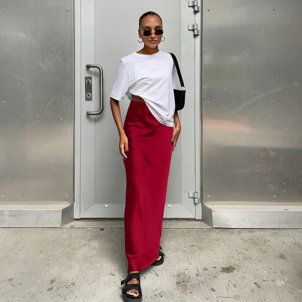 Women's Satin Silky High Waist Maxi Skirt Elegant A Line Long Skirts