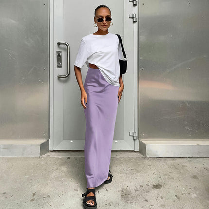 Women's Satin Silky High Waist Maxi Skirt Elegant A Line Long Skirts
