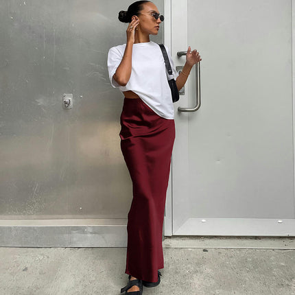 Women's Satin Silky High Waist Maxi Skirt Elegant A Line Long Skirts