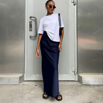 Women's Satin Silky High Waist Maxi Skirt Elegant A Line Long Skirts