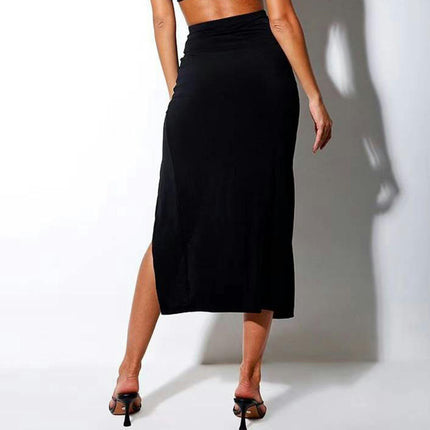 Women's Casual Thigh Slit Drawstring Ruched High Waist Summer Bodycon Midi Skirts