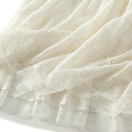 Womens Lace Skirts Elastic High Waist Tiered Flowy Beach Midi Skirt
