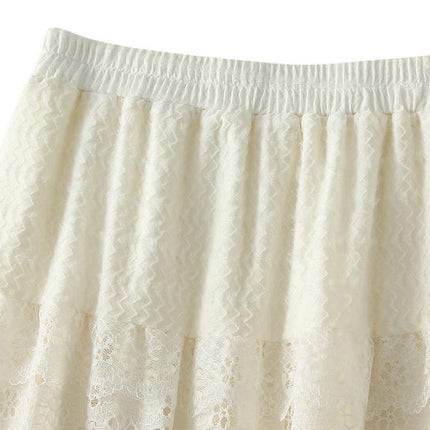 Womens Lace Skirts Elastic High Waist Tiered Flowy Beach Midi Skirt