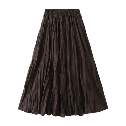 Women's Summer Flowy Boho Midi Skirt Elastic High Waist Pleated A Line Beach Skirts