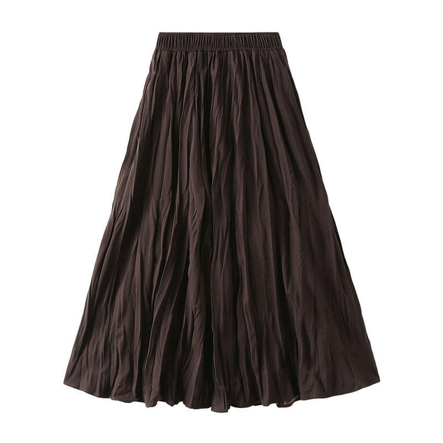 Women's Summer Flowy Boho Midi Skirt Elastic High Waist Pleated A Line Beach Skirts