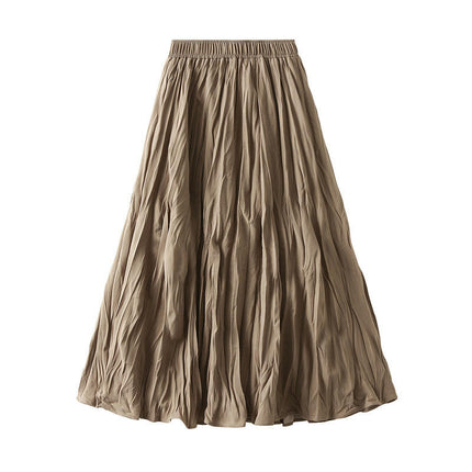 Women's Summer Flowy Boho Midi Skirt Elastic High Waist Pleated A Line Beach Skirts