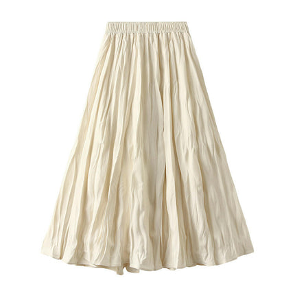Women's Summer Flowy Boho Midi Skirt Elastic High Waist Pleated A Line Beach Skirts
