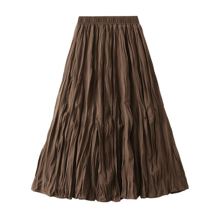 Women's Summer Flowy Boho Midi Skirt Elastic High Waist Pleated A Line Beach Skirts