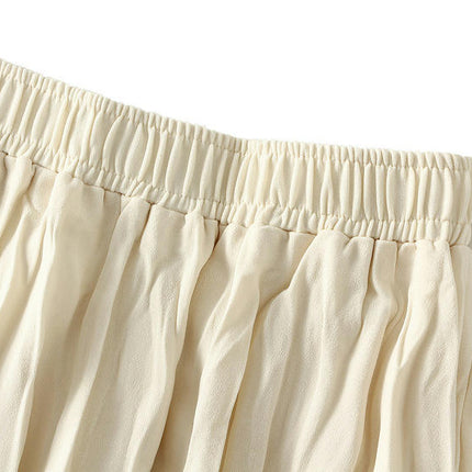 Women's Summer Flowy Boho Midi Skirt Elastic High Waist Pleated A Line Beach Skirts