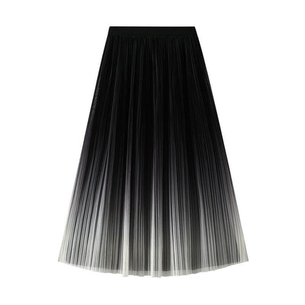 Womens Elastic High Waist Skirt Pleated A-Line Swing Midi Skirt
