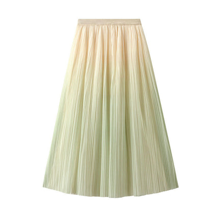 Womens Elastic High Waist Skirt Pleated A-Line Swing Midi Skirt